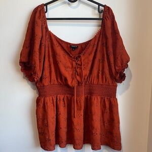 Torrid Terracotta Peplum Eyelet Blouse